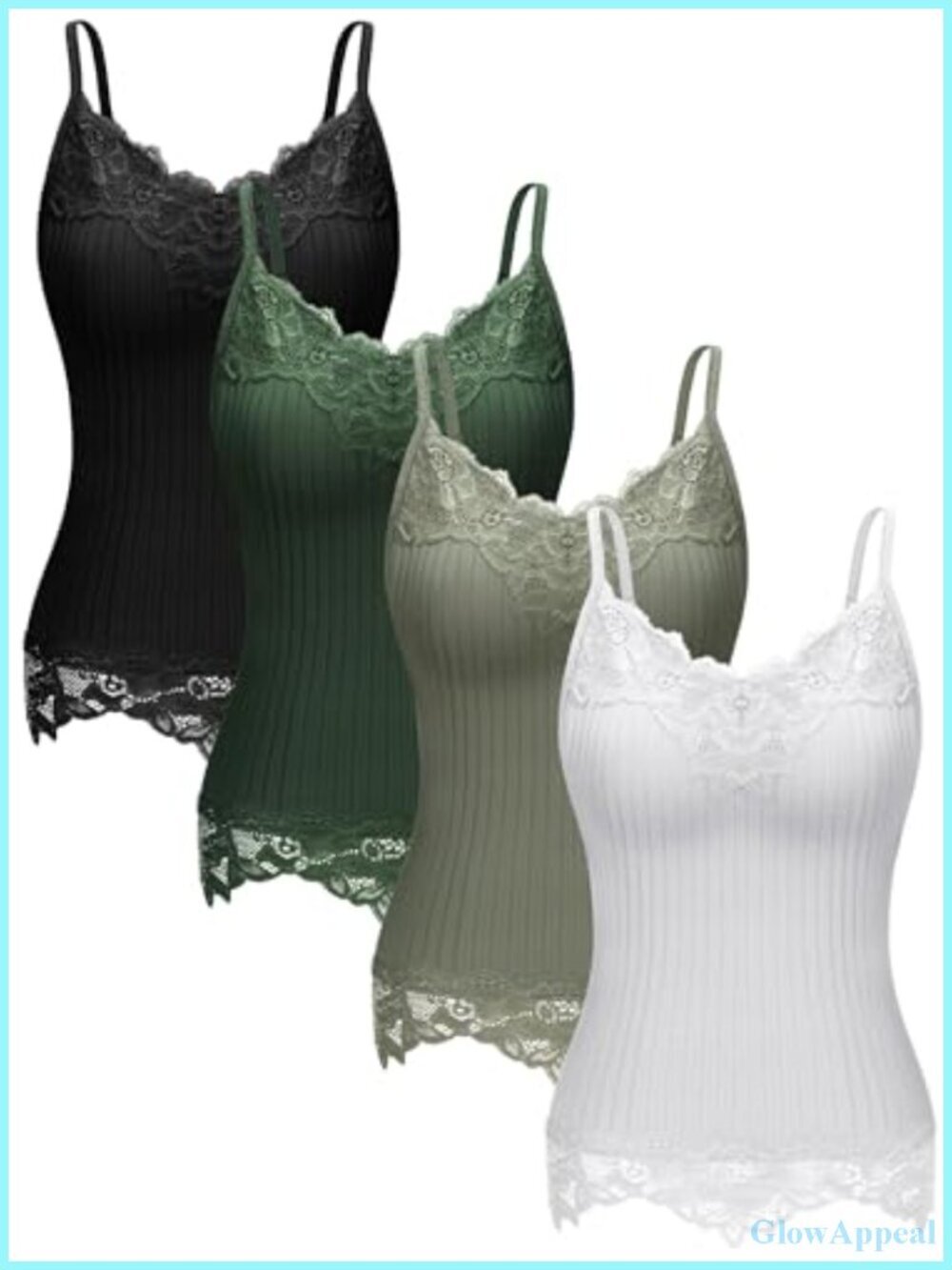 4 Pack Women's Long Lace Tank Tops Camisole Patchwork V-Neck Tops
